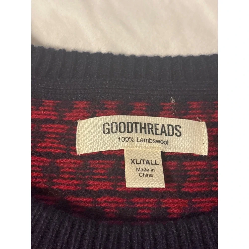 Goodthreads Sweater Mens XL Tall Navy Red 100% Lambswool Fair Isle